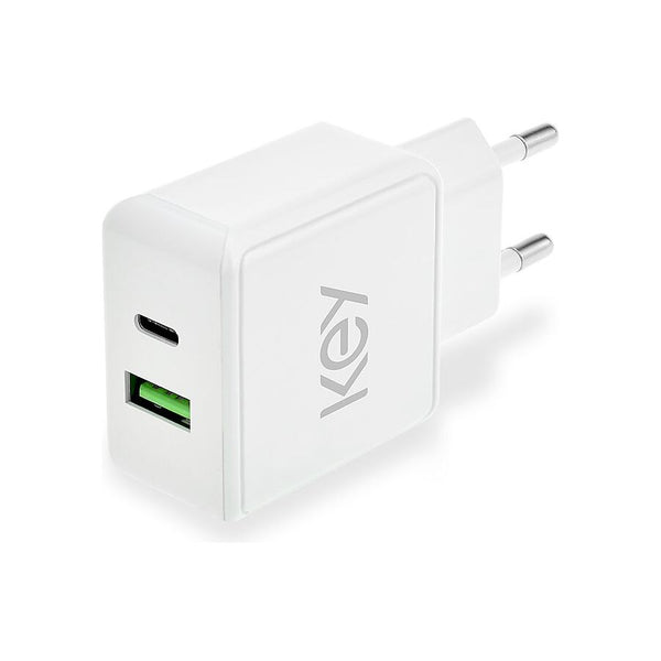 KEY Power Väggladdare USB-A/C 20W Vit